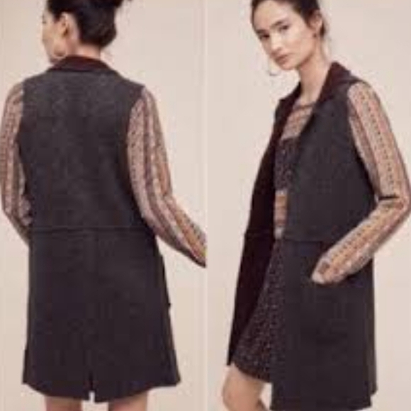 Anthropologie Moth Morris Wool Sleeveless Duster Vest Gray Maroon XS/S - Picture 17 of 17